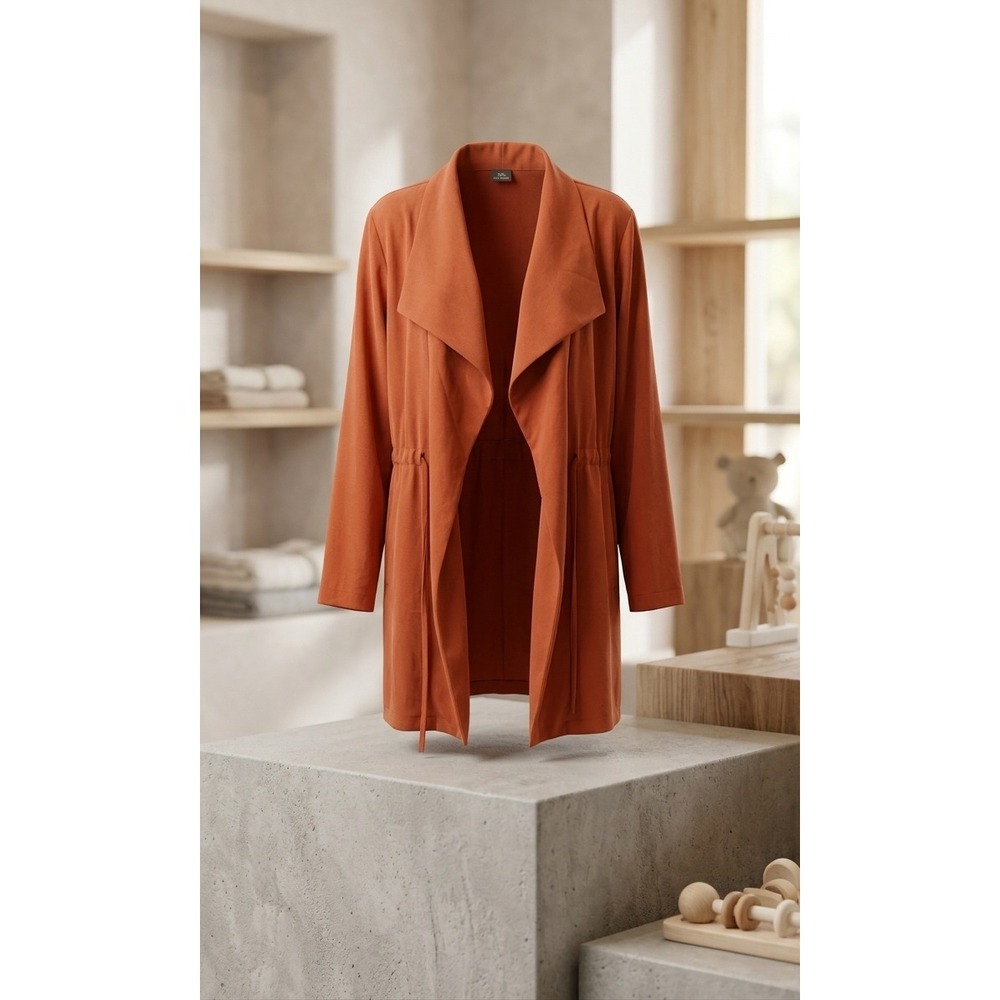 Rust Orange Flowy Open Front Tie Duster Jacket Plus Size 4X Dark Boho‎ Minimal